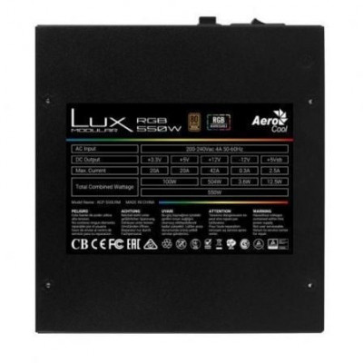 Fuente de Alimentación Aerocool LUX RGB 550M/ 550W/ Ventilador 12cm/ 80 Plus Bronze