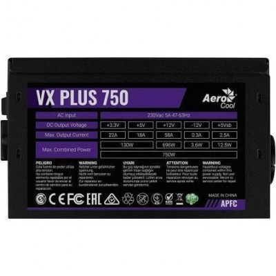 Fuente de Alimentación Aerocool VX Plus 750/ 750W/ Ventilador 12cm