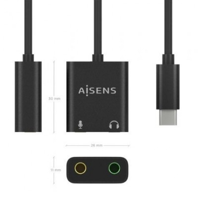 Tarjeta de Sonido Aisens A109-0767/ USB-C Macho - 2xJack 3.5 Hembra