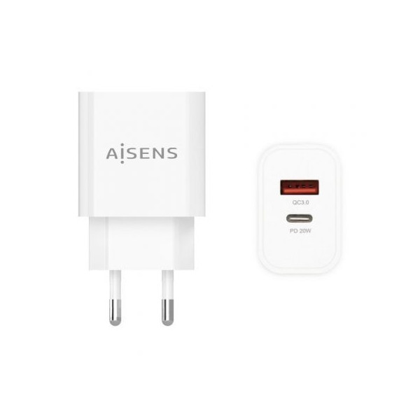 Cargador de Pared Aisens A110-0681/ 1xUSB Tipo-C/ 1xUSB/ 20W