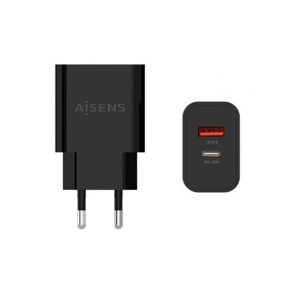 Cargador de Pared Aisens A110-0682/ 1xUSB Tipo-C/ 1x USB/ 20W