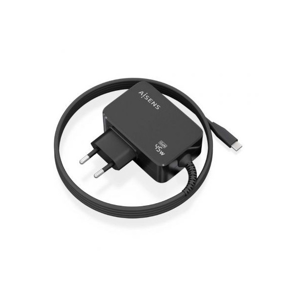 Cargador Gan de Pared Aisens ASCH-1PD45WL032-BK/ 1xUSB Tipo-C + Cable 1.8m/ 45W