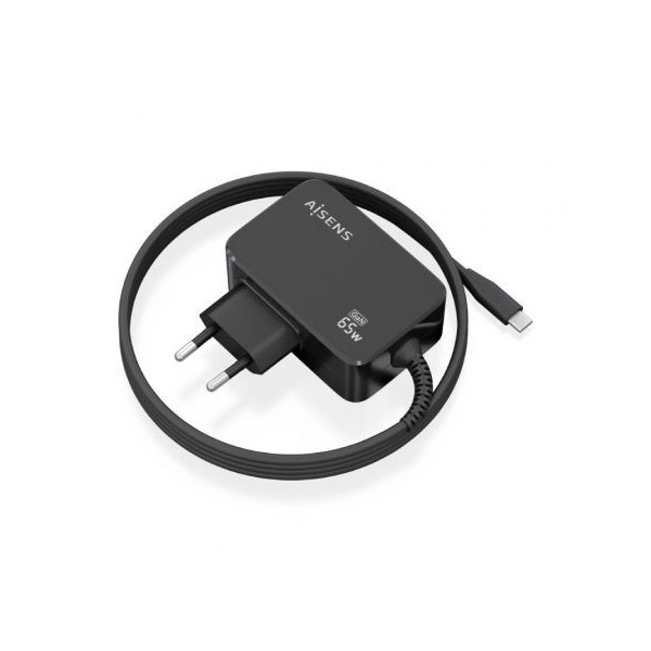 Cargador Gan de Pared Aisens ASCH-1PD65WL033-BK/ 1xUSB Tipo-C + Cable 1.8m/ 65W