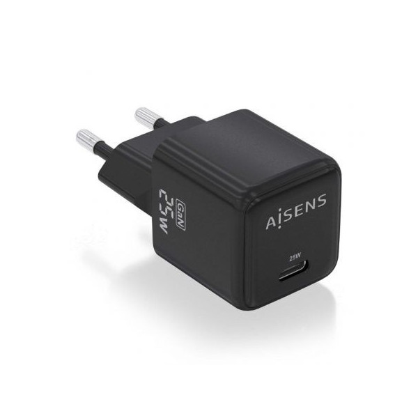 Cargador Gan de Pared Aisens ASCH-25W1P013-BK/ 1xUSB Tipo-C/ 25W