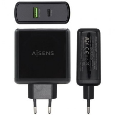 Cargador de Pared Aisens ASCH-2PD30QC-BK/ 1xUSB Tipo-C/ 1x USB/ 48W