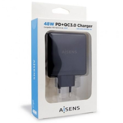 Cargador de Pared Aisens ASCH-2PD30QC-BK/ 1xUSB Tipo-C/ 1x USB/ 48W