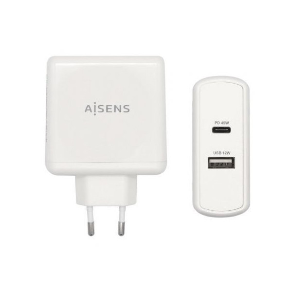 Cargador de Pared Aisens ASCH-2PD45A-W/ 1xUSB Tipo-C/ 1x USB/ 57W