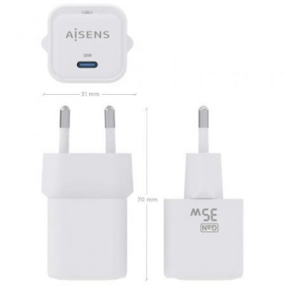 Cargador Gan de Pared Aisens ASCH-35W1P022-W/ 1xUSB Tipo-C/ 35W