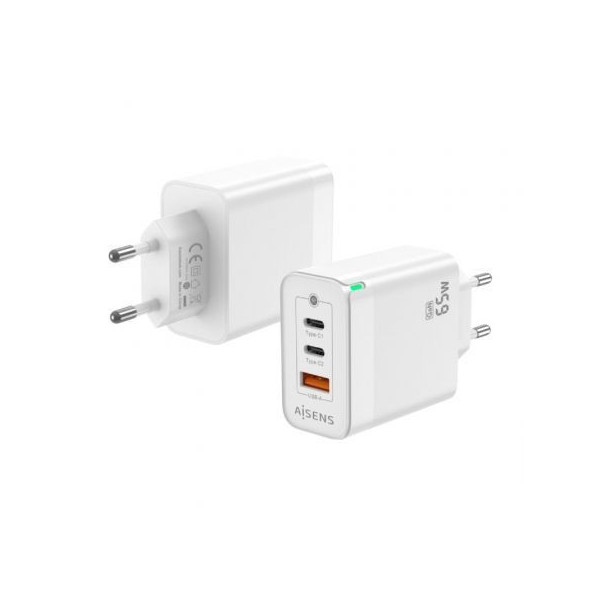 Cargador Gan de Pared Aisens ASCH-65W3P007-W/ 2xUSB Tipo-C/ 1x USB/ 65W