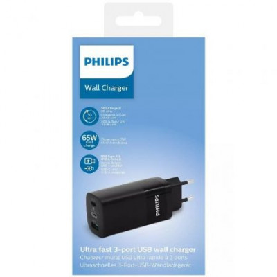 Cargador de Pared Philips DLP2681/ 2xUSB Tipo-C/ 1xUSB/ 65W