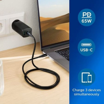 Cargador de Pared Philips DLP2681/ 2xUSB Tipo-C/ 1xUSB/ 65W