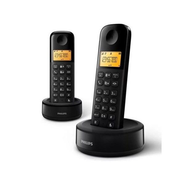 Teléfono Inalámbrico Philips D1602B/34/ Pack DUO/ Negro