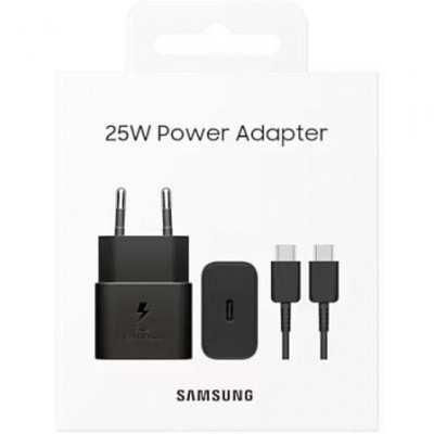 Cargador de Pared Samsung EP-T2510XBEGEU/ 1xUSB Tipo-C + Cable USB Tipo-C/ 25W