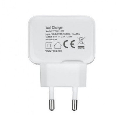 Cargador de Pared TooQ TQWC-1S01WT/ 1xUSB/ 12W/ Blanco