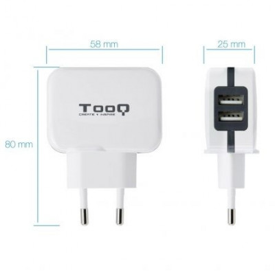 Cargador de Pared TooQ TQWC-1S02WT/ 2xUSB/ 17W