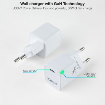 Cargador Gan de Pared TooQ TQWC-GANPD30WT/ 1xUSB Tipo-C/ 30W