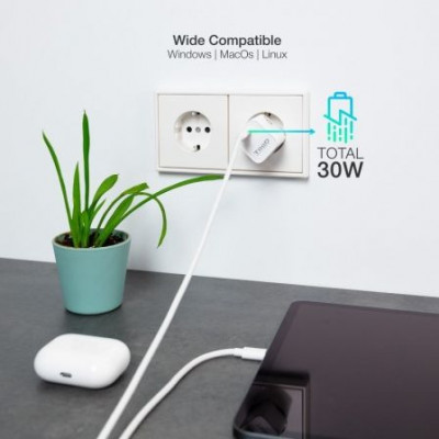 Cargador Gan de Pared TooQ TQWC-GANPD30WT/ 1xUSB Tipo-C/ 30W