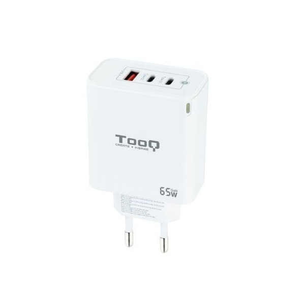 Cargador Gan de Pared TooQ TQWC-GANQC2PD65WT/ 2xUSB Tipo-C/ 1xUSB/ 65W