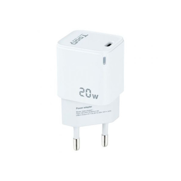 Cargador de Pared TooQ TQWC-PD20WT/ 1xUSB Tipo-C/ 20W/ Blanco