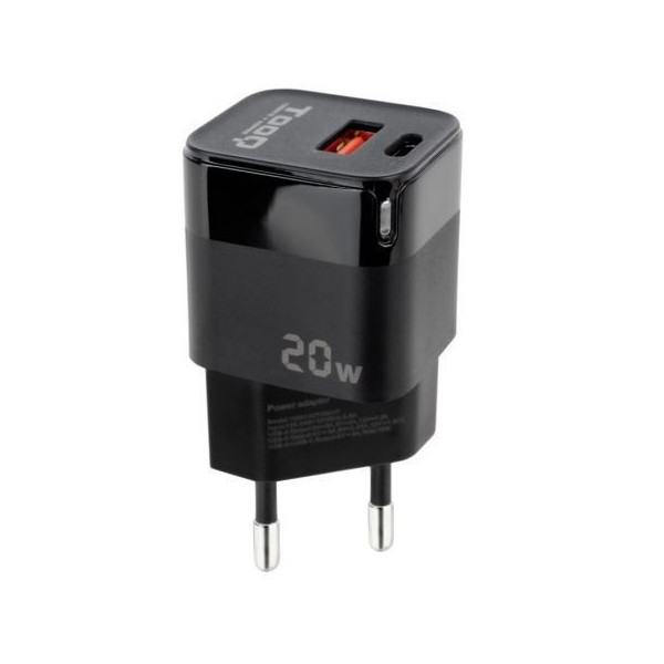 Cargador de Pared TooQ TQWC-QCPD20/ 1xUSB Tipo-C/ 1xUSB/ 20W