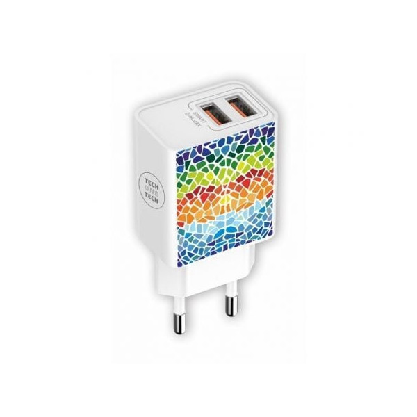 Cargador de Pared Tech One Tech Gaudi/ 2xUSB/ 2.4A/ Blanco