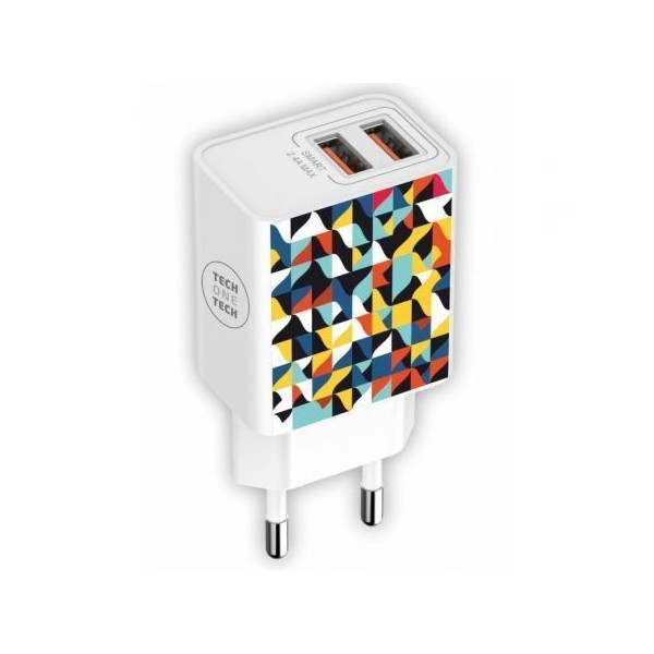 Cargador de Pared Tech One Tech Kaleydos TEC2508/ 2xUSB/ 2.4A/ Blanco