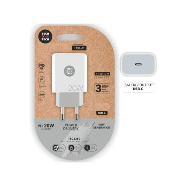 Cargador de Pared Tech One Tech TEC2260/ 1xUSB Tipo-C/ 20W