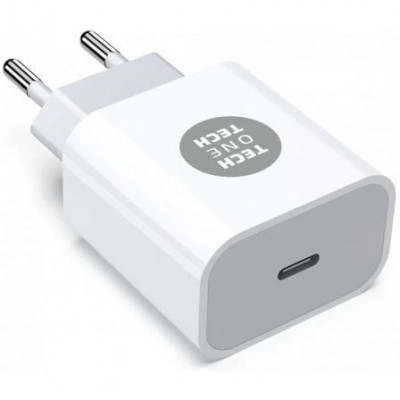 Cargador de Pared Tech One Tech TEC2262/ 1xUSB Tipo-C + Cable Lightning/ 3A/ Blanco