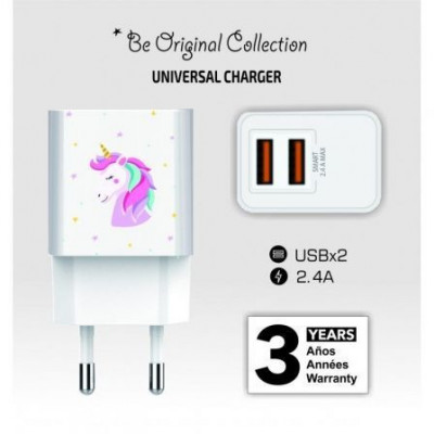 Cargador de Pared Tech One Tech Unicornio Dream/ 2xUSB/ 2.4A/ Blanco