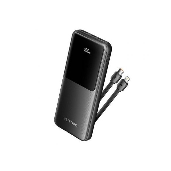 Powerbank 10000mAh Vention FHOB0/ 22.5W/ Negra/ Incluye Cable USB TIpo-C y Lightning