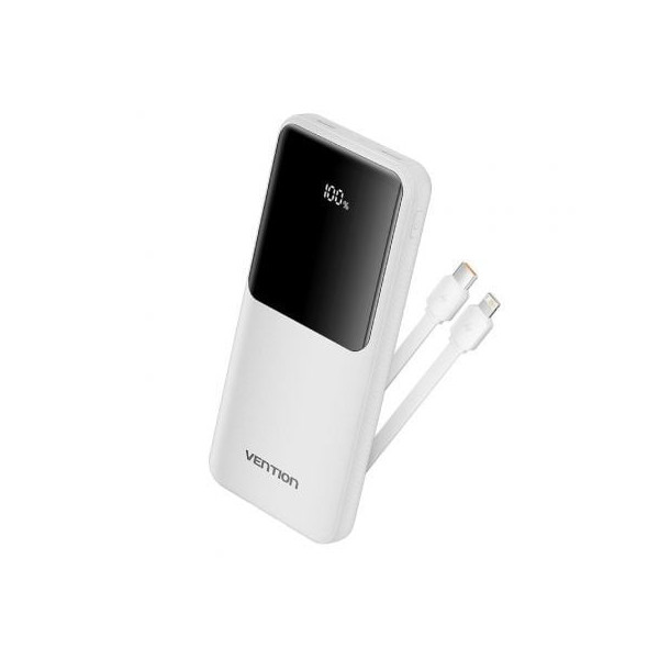 Powerbank 10000mAh Vention FHOW0/ 22.5W/ Blanca/ Incluye Cable USB TIpo-C y Lightning