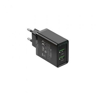 Cargador de Pared Vention FBAB0-EU/ 2xUSB/ 18W/ Negro