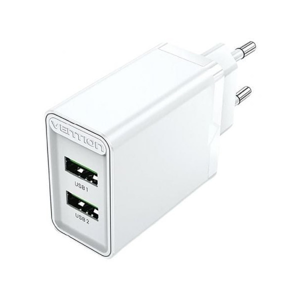 Cargador de Pared Vention FBAW0-EU/ 2xUSB/ 18W/ Blanco