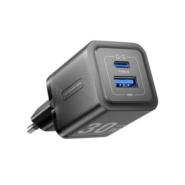 Cargador Gan de Pared Vention FEQB0-EU/ 1xUSB Tipo-C/ 1xUSB/ 30W