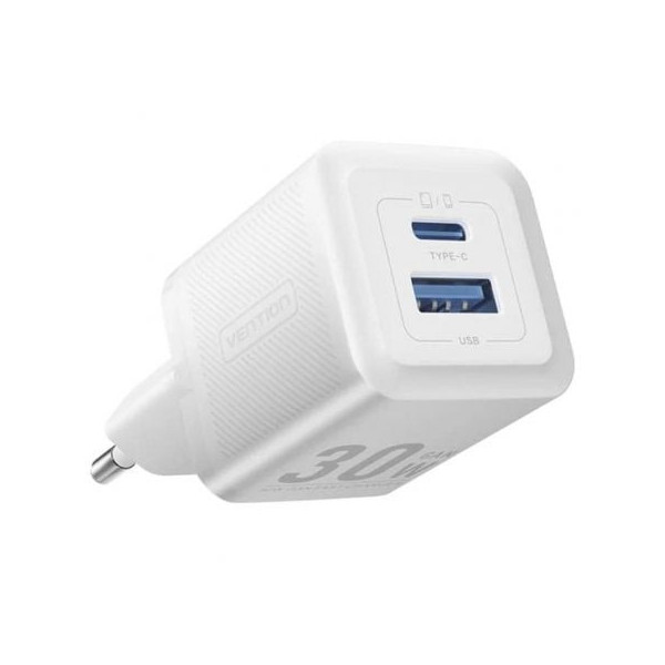 Cargador Gan de Pared Vention FEQW0-EU/ 1xUSB Tipo-C/ 1xUSB/ 30W