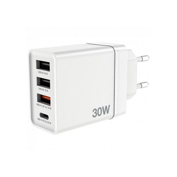 Cargador de Pared Verbatim CHR-30EU2/ 1xUSB Tipo-C/ 3xUSB/ 30W