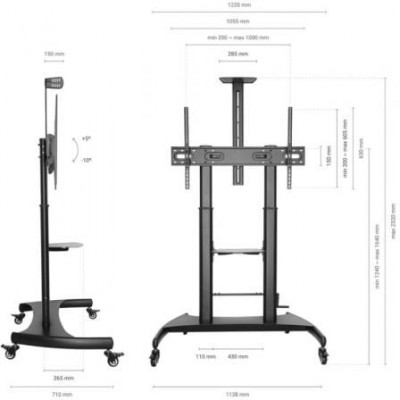 Soporte de Pie Inclinable con Ruedas y Manivela Aisens FT100TE-123 para TV 60-100"/ hasta 100kg