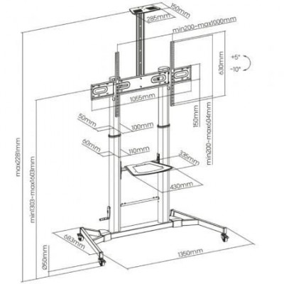 Soporte de Pie Inclinable con Ruedas y Manivela Aisens FT100TE-171 para TV 60-100"/ hasta 100kg