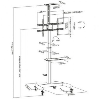 Soporte de Pie Inclinable/ Giratorio con Ruedas y Manivela Aisens FT70TE-169 para TV 37-70"/ hasta 50kg