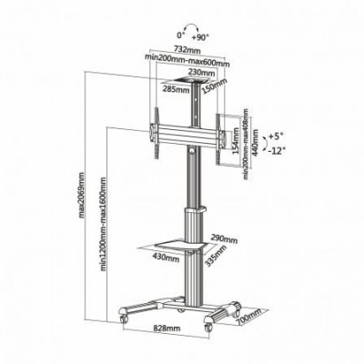 Soporte de Pie Inclinable con Ruedas Aisens FT70TRE-037 para TV 37-70"/ hasta 50kg