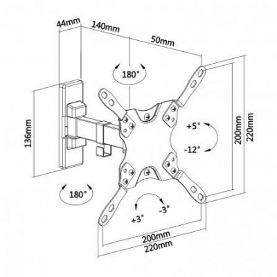 Soporte de Pared Extensible/ Giratorio/ Inclinable/ Nivelable Aisens WT42TSLE-009 para TV de 13-42"/ hasta 20kg