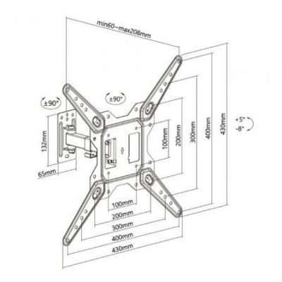 Soporte de Pared Extensible/ Giratorio/ Inclinable/ Aisens WT55TSE-151 para TV de 23-55"/ hasta 30kg