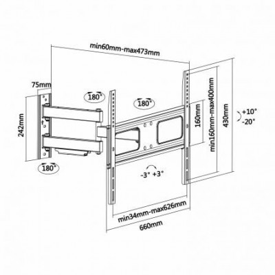 Soporte de Pared Giratorio/ Inclinable/ Nivelable Aisens WT70TSLE-025 para TV de 37-70"/ hasta 50kg