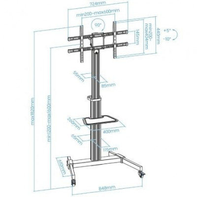 Soporte de Pie Inclinable con Ruedas TooQ FS1886M-B para TV de 37-86"/ hasta 50kg