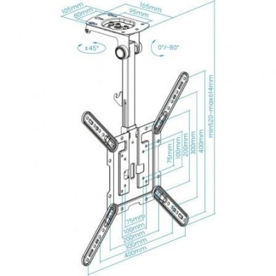 Soporte de Techo Giratorio/ Inclinable TooQ LPCE1123TSLI-B para TV de 23-55"/ hasta 20kg