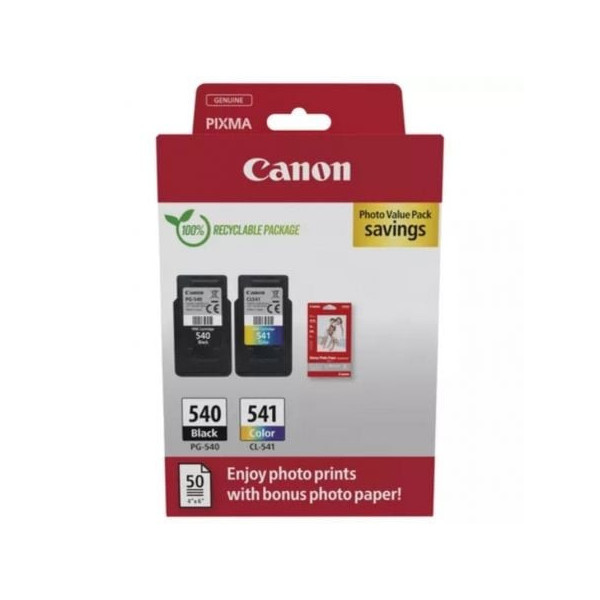 Cartucho de Tinta Original Canon PG-540 + CL-541 Multipack/ Negro/ Tricolor + Papel Fotográfico