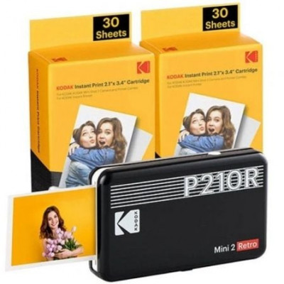 Impresora Portátil Fotográfica Kodak Mini 2 Retro/ Tamaño Foto 53.3x86.3mm/ Incluye 2x Papel Fotográfico/ Negra