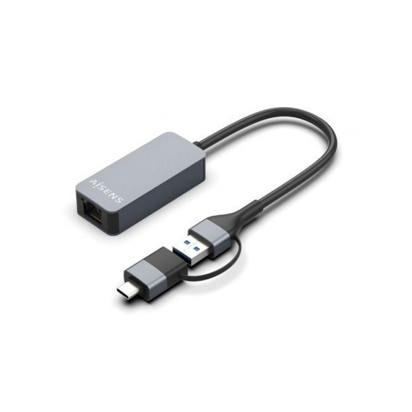 Adaptador USB 3.2 Gen1 Aisens A109-0710/ USB Macho - USB Tipo-C Macho - RJ45 Hembra/ 2500Mbps/ 15cm/ Gris