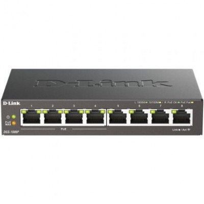 Switch D-Link DGS-1008P 8 Puertos/ RJ-45 Gigabit 10/100/1000/ PoE