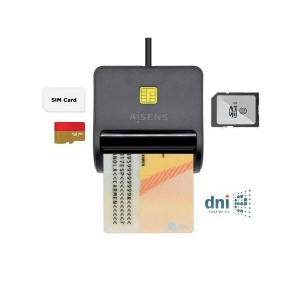 Lector de DNI y Tarjetas Aisens ASCR-SN02SD-BK/ Negro